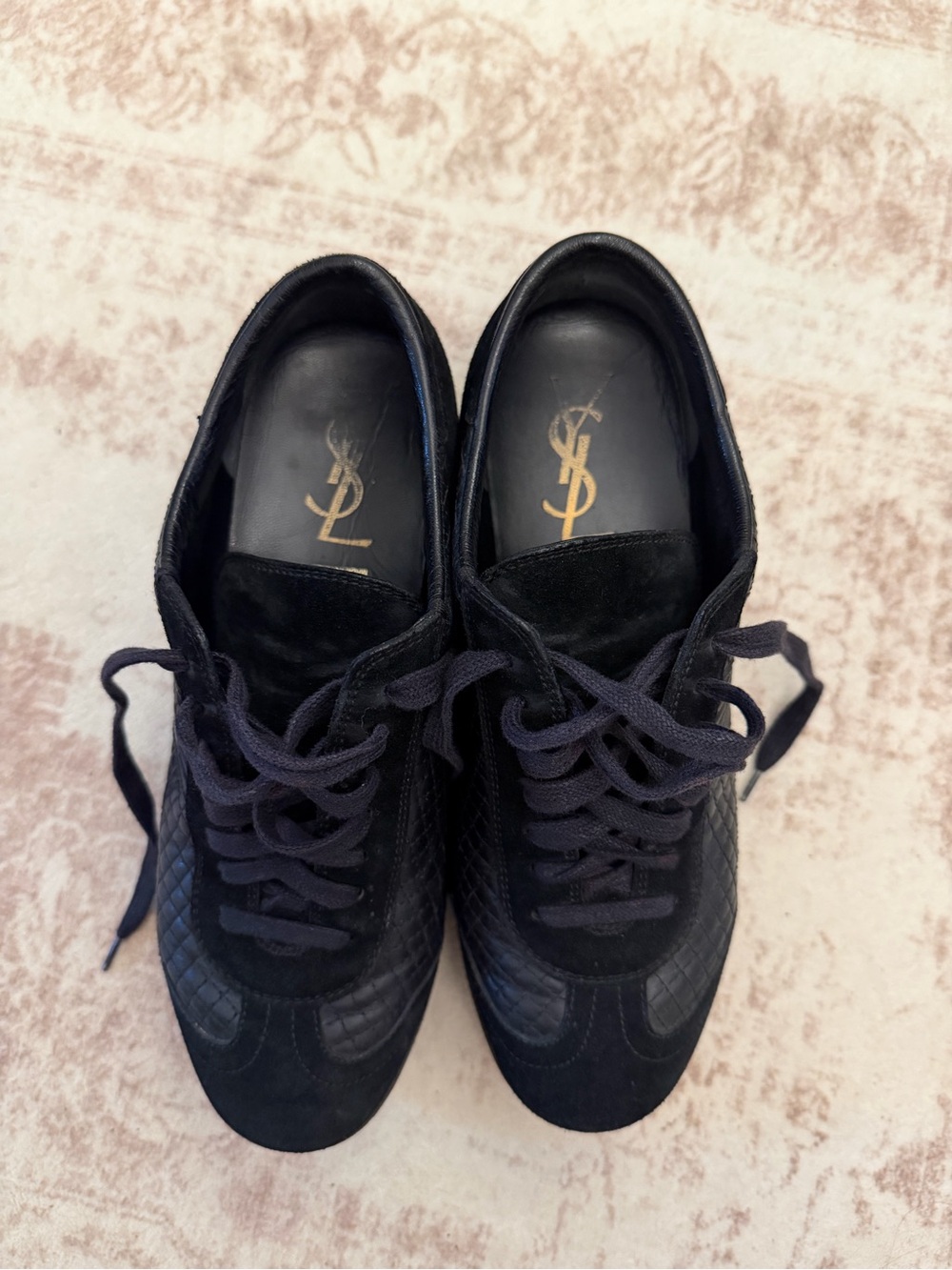 Yves Saint Laurent Black Quilted Suede & Leather Lace-Up Sneakers